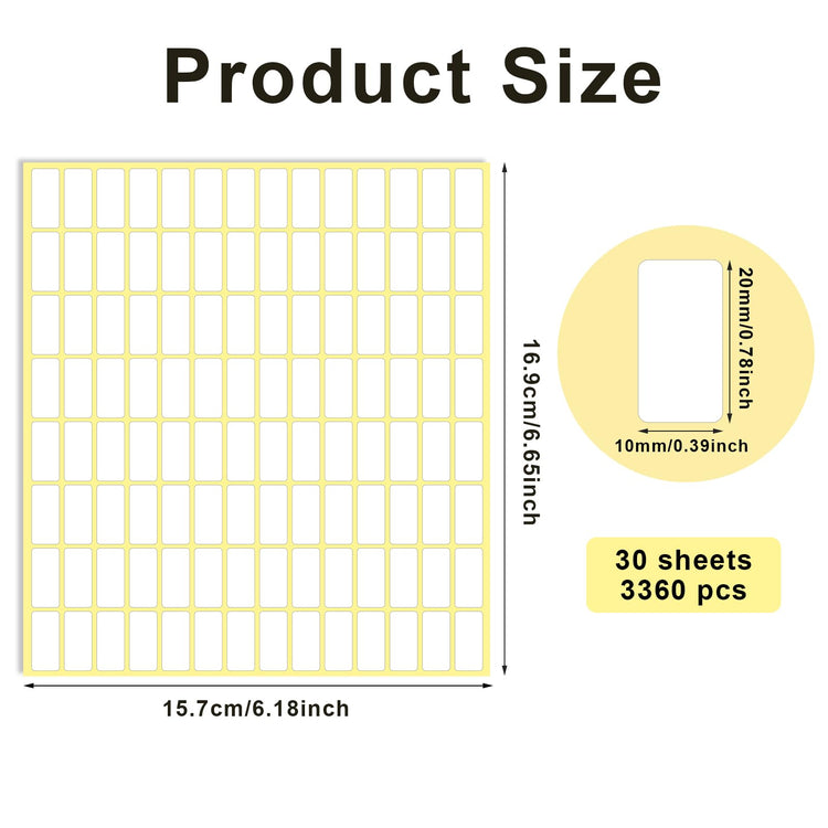 30 Sheets White Labels Stickers for Writing 10 X 20 mm Small Price Tags Blank Storage Container Stickers for Jars File Folders School Office Kitchen (3360 Count)