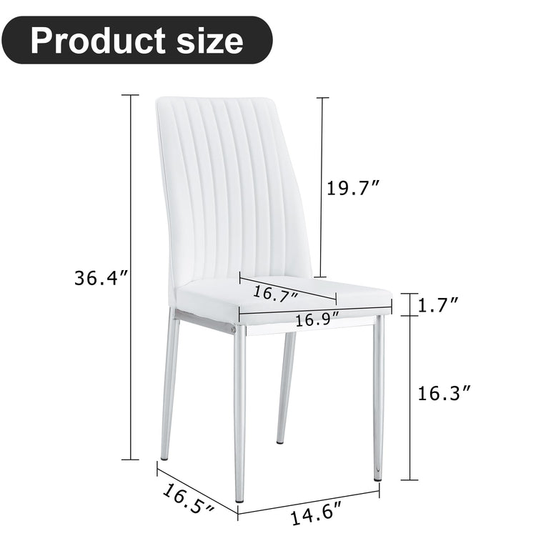 White Dining Chairs Set of 4 Modern Kitchen Chairs Set PU Leather Chair with Chrome Legs Armless Upholstered Chair for Dinner Room (4 Count)