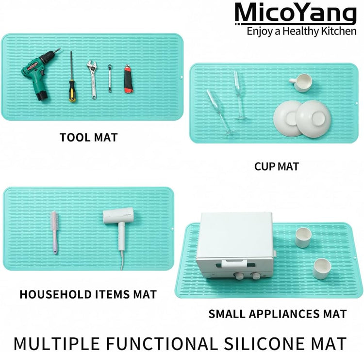 Silicone Dish Drying Mat for Multiple Usage,Easy clean,Eco-friendly,Heat-resistant Silicone Mat for Kitchen Counter or Sink,Refrigerator or Drawer Liner Mint 5XL 36inches x 18inches