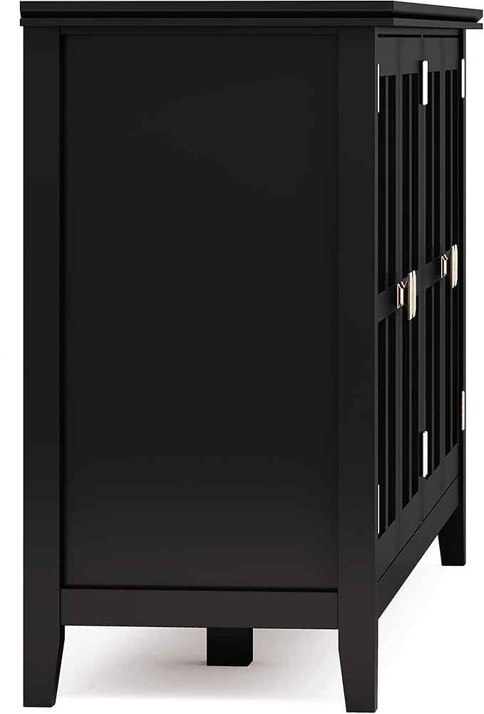 SIMPLIHOME Artisan SOLID WOOD 66 Inch Wide Contemporary Wide 4 Door Storage Cabinet in Black, For the Living Room, Entryway and Family Room