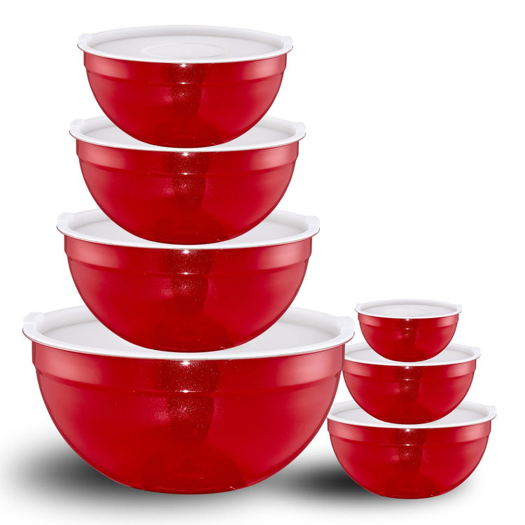 Red Mixing Bowls with Lids Set of 7