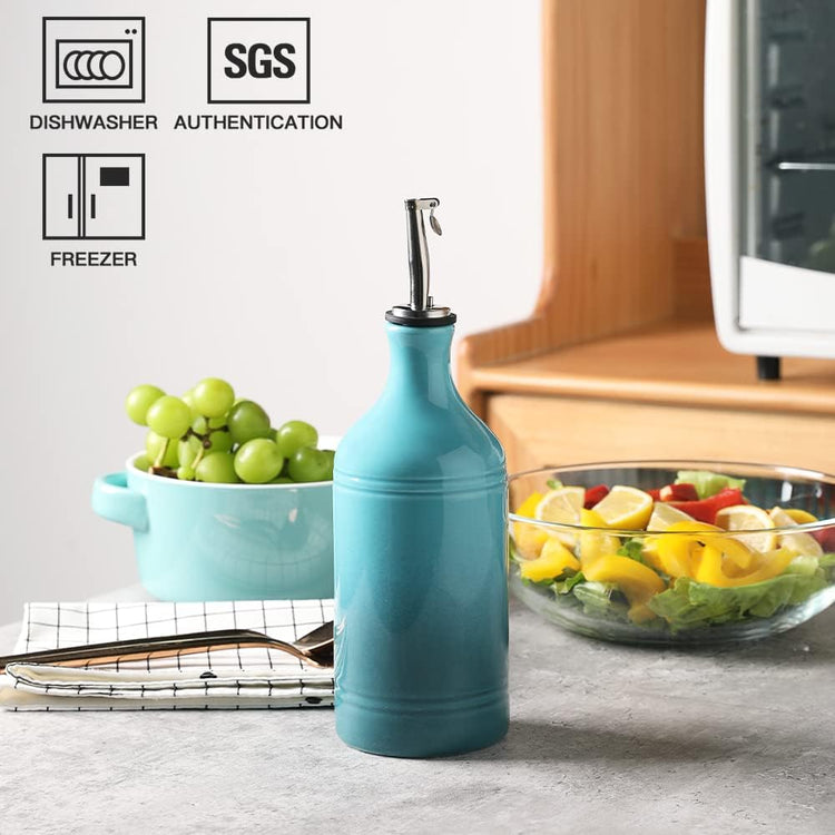 Sweejar Ceramic Olive Oil Dispenser Bottle, Opaque Oil Cruet Protects Oil to Reduce Oxidation, Suitable for Oil, Vinegar, Coffee Syrups & Other Liquids, Pack of 1, 15.5 Fl Oz (Gradient Blue)