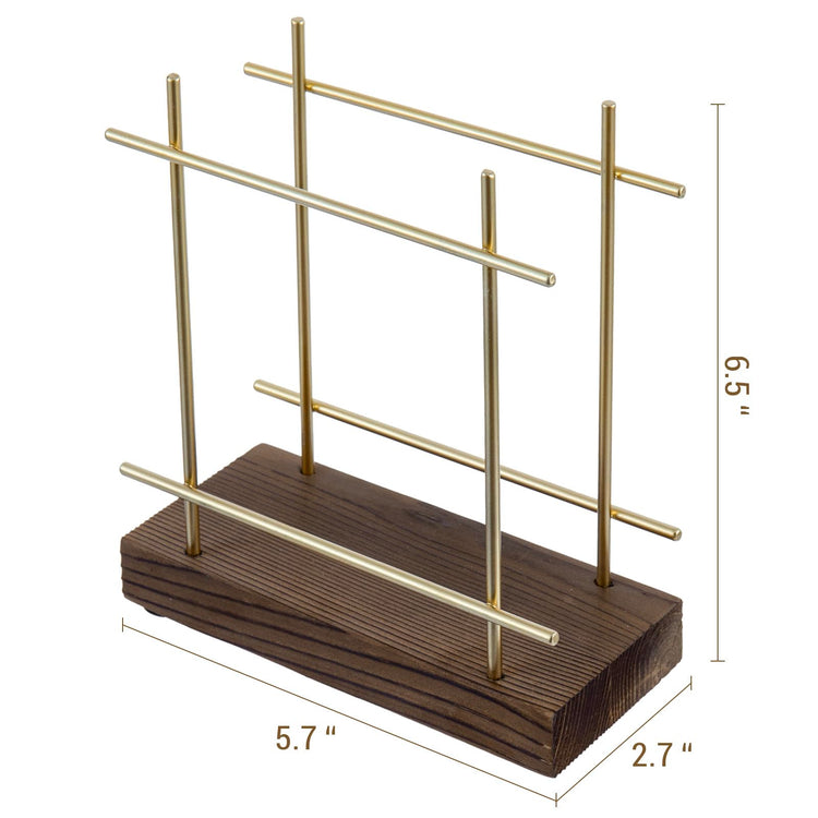 Brass Tone Wire Metal Napkin Holder With Wood Base
