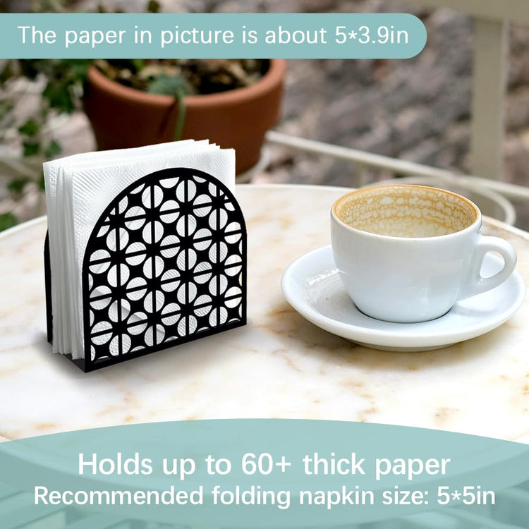 Modern Geometric Round Decorative Black Metal Napkin Holder for Table
