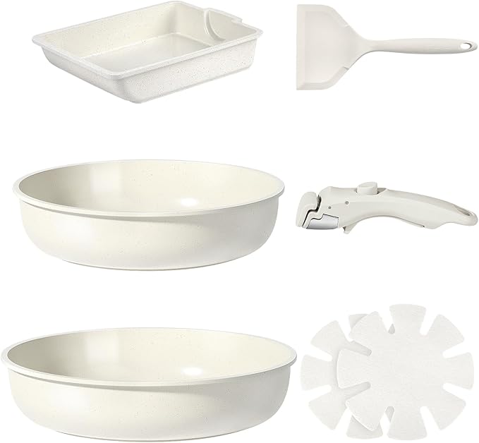 GiPP Ceramic Pots and Pans Set Non Stick, Nonstick Detachable Handle Cookware Sets, Non Toxic Induction Kitchen Pot and Pan with Removable Handle, Healthy RV Cookware, Dishwasher &Oven Safe, 7 Piece