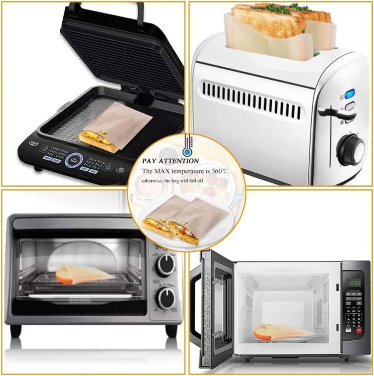 Toaster Bags Reusable for Grilled Cheese Sandwiches | Safest On The Market - 100% BPA & Gluten Free | Non Stick Toast Bag (12PCS)