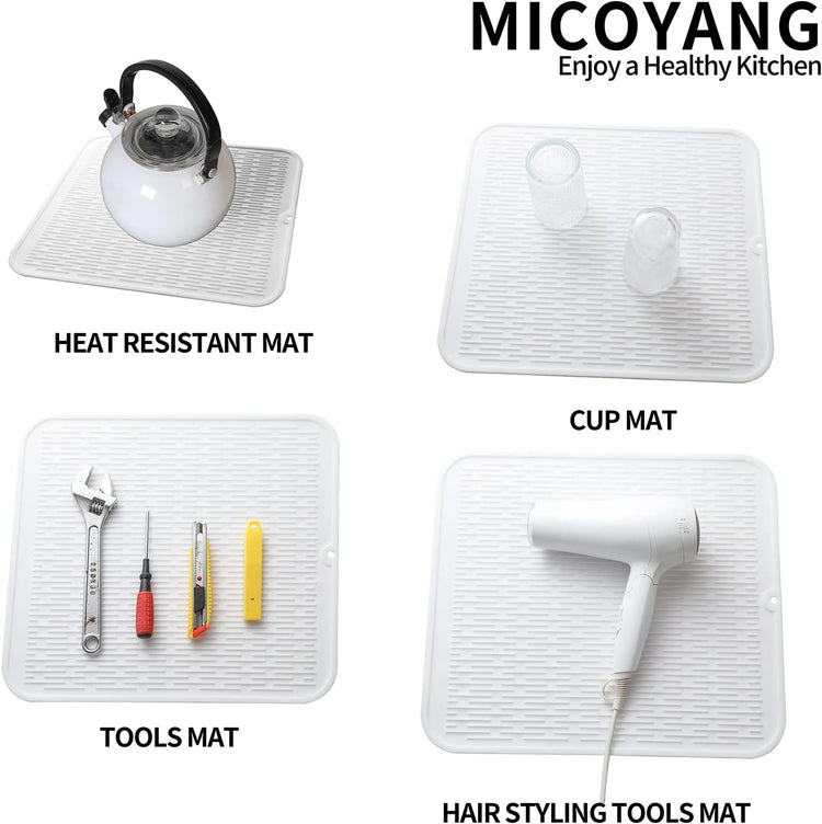 Silicone Dish Drying Mat for Multiple Usage,Easy clean,Eco-friendly,Heat-resistant Silicone Mat for Kitchen Counter or Sink,Refrigerator or Drawer Liner White XL 18 inches x 16 inches