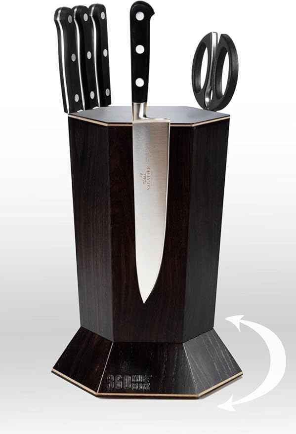 360 Knife Block™ - (Black) ROTATING magnetic knife block - capacity for 12+ knives -handmade in Washington