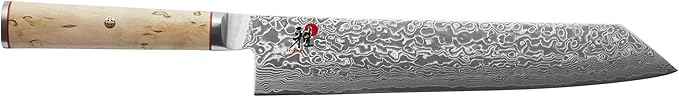 Miyabi Birchwood SG2 Japanese Kiritsuke Knife, 9.5-inch, All Purpose Kitchen Knife, Karelian Birch Handle, 100-layer flower Damascus pattern, Handcrafted in Seki, Japan