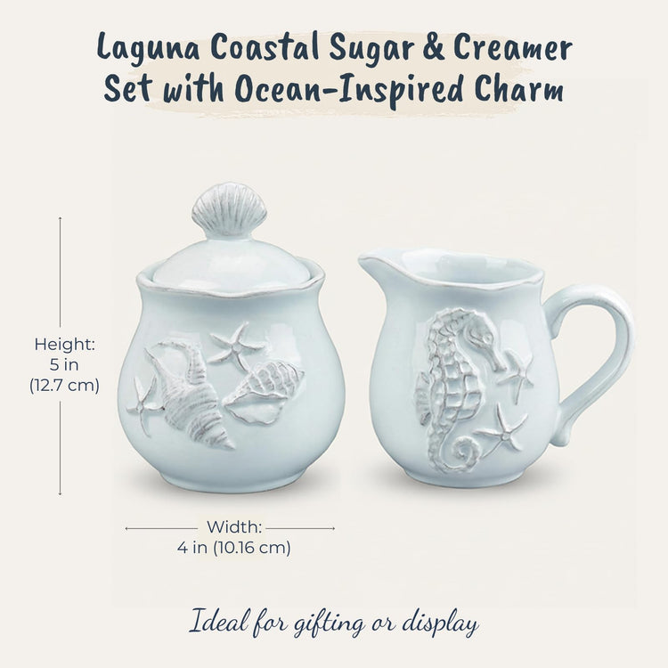 Blue Sky Ceramics Sky Ceramic Laguna Coastal Sugar and Creamer Set Blue