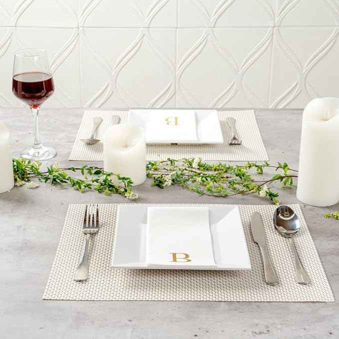Luxenap 15.8 X 7.9 Inch Linen-Feel Guest Towels, 2000 Lettered Hand Towels - Gold Letter 'B', Sans Serif Font, White Paper Dinner Napkins, airlaid, For Restrooms And Tables - Restaurantware