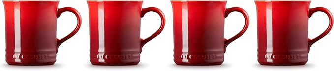 Le Creuset Stoneware Set of 4 Mugs, 14 oz. each, Cerise