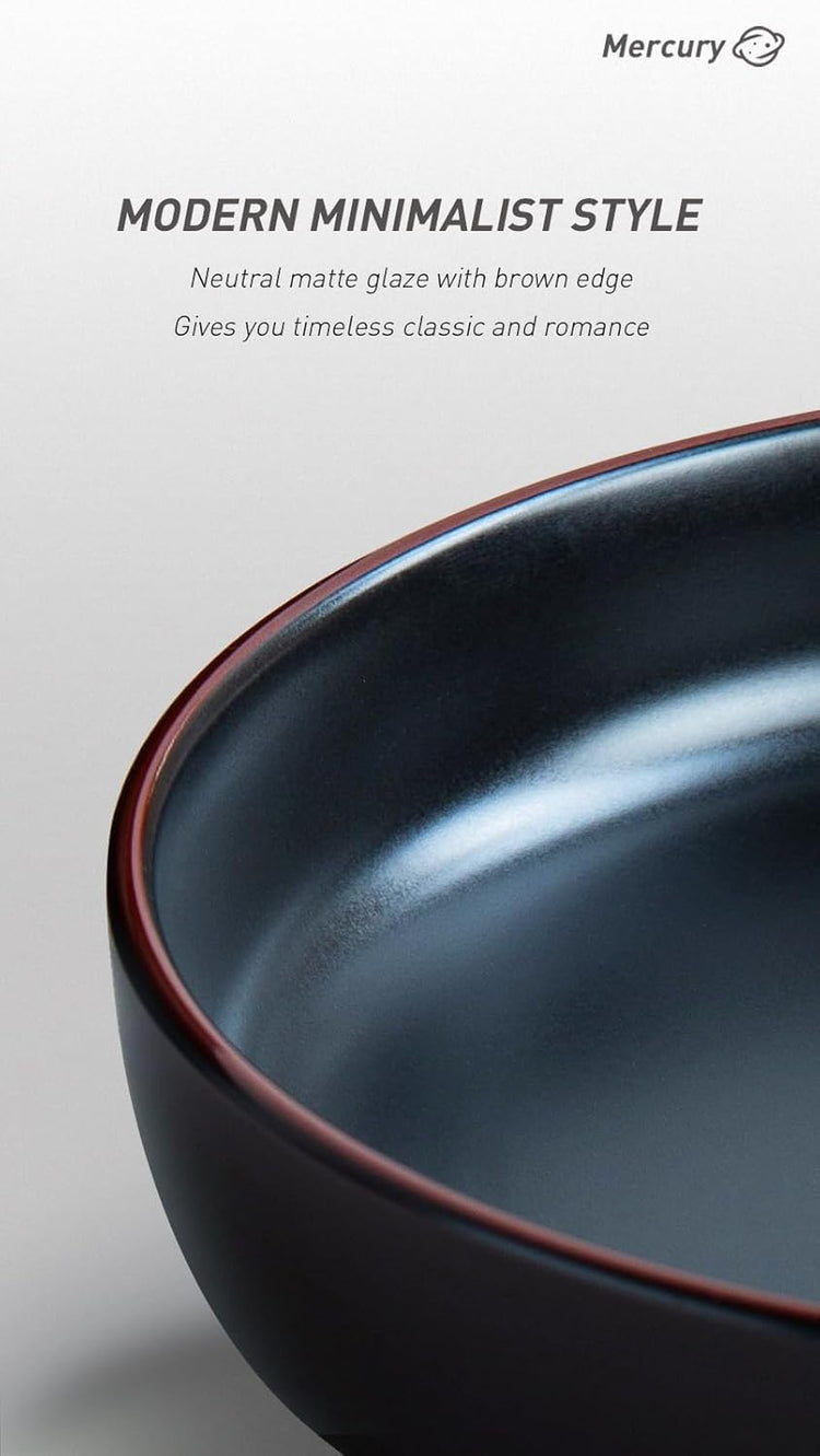 famiware Mercury Pasta Bowls Set of 4, 33 oz Large Salad Bowls, Ceramic Pasta Plates Bowls, Serving Bowls for Kitchen, Microwave & Dishwasher Safe, Black