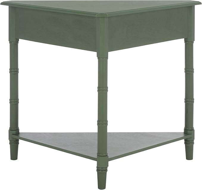 SAFAVIEH Home Collection – Gomez Dusty Green Corner Table, 1-Drawer Space-Saving Triangle Accent Table, Classic Turned-Leg Design (AMH5709J)
