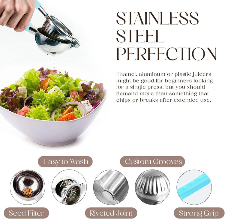 Bellemain Citrus Juicer | Metal Lemon Squeezer | Lime and Lemon Juicer Stainless Steel with Silicone Handles | Manual Juicer, Citrus Squeezer, Hand Held Juicer | Bar Juicer for Bartender (Light Blue)