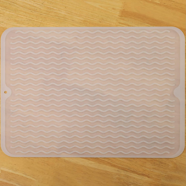 Silicone Dish Drying Mat for Multiple Usage,Easy clean,Eco-friendly,Heat-resistant Silicone Mat for Kitchen Counter or Sink,Refrigerator or drawer liner Translucent L 16 inches x 12 inches