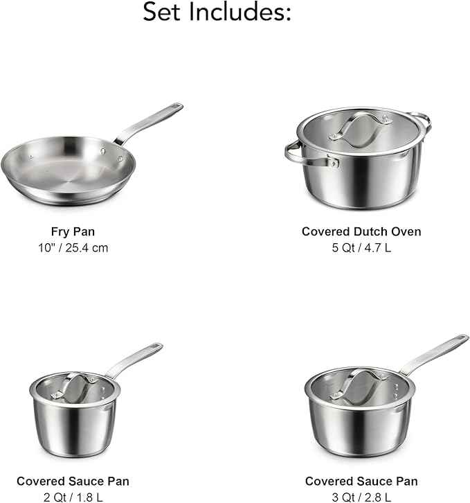 Tramontina Tempo Tri-Ply Base Stainless Steel 7-Piece Cookware Set with Glass Lids, Pots and Pans Kitchen Set, Induction-Ready, Oven-Safe, Dishwasher-Safe