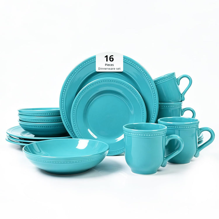 HomeVSS 16 PC Pearl Dots Stoneware Dinnerware Set