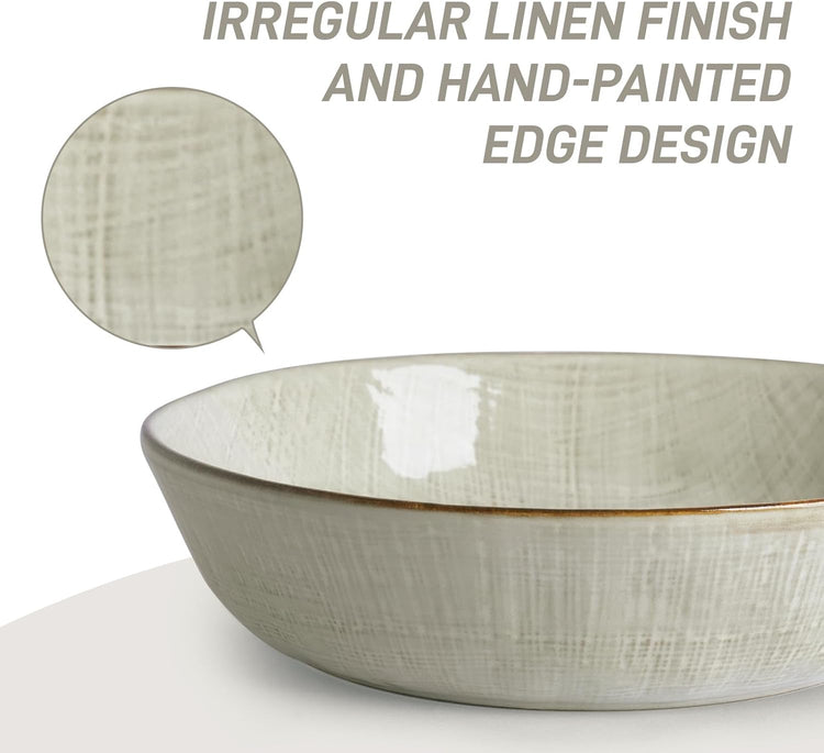 famiware Moonlight 8.5 Inch Pasta Bowls Set of 4, 32oz Serving Bowls for Kitchen, Soup Bowl with Linen Finish, Large Stoneware Bowls for Festivals, Housewarming, Dinnerware, Summer Sand