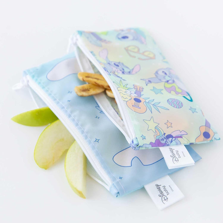 Bumkins - Cloth Snack & Sandwich Bags - For Storage, Travel, Food Prep, Lunch - Reusable, Water Resistant, Washable, Dishwasher Safe - Snack Bags for Kids - Zipper Closure - Aloha Stitch - 4 Pack