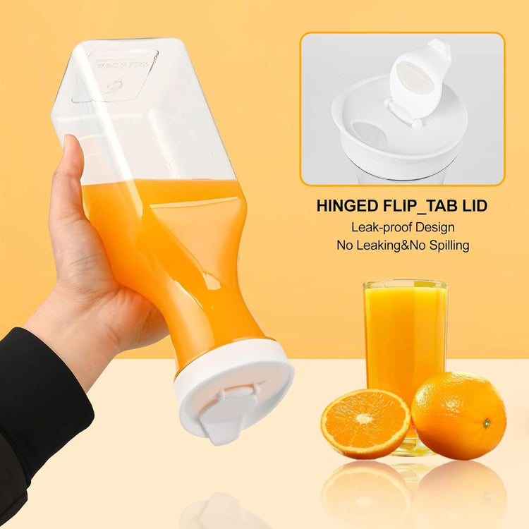 Set of 8 Plastic Carafe with Lid, 1 Liter Carafes for Mimosa Bar,Large Square Base Juice Containers, Water Bottle, Milk Container, Clear Beverage Containers for Fridge