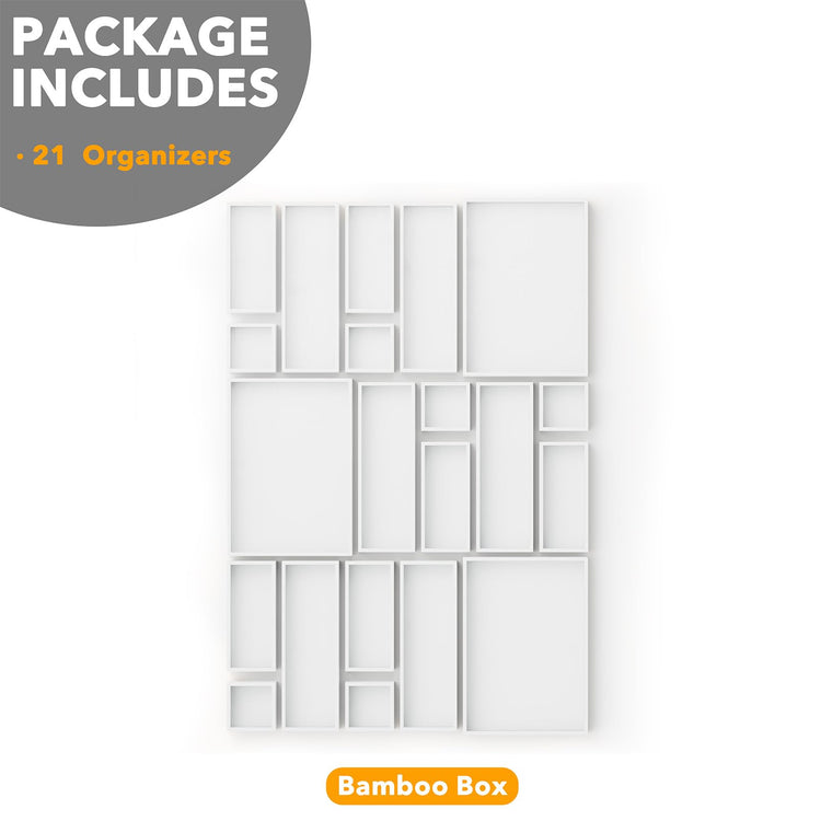 21 Piece Bamboo Drawer Organizer Storage Boxes Set