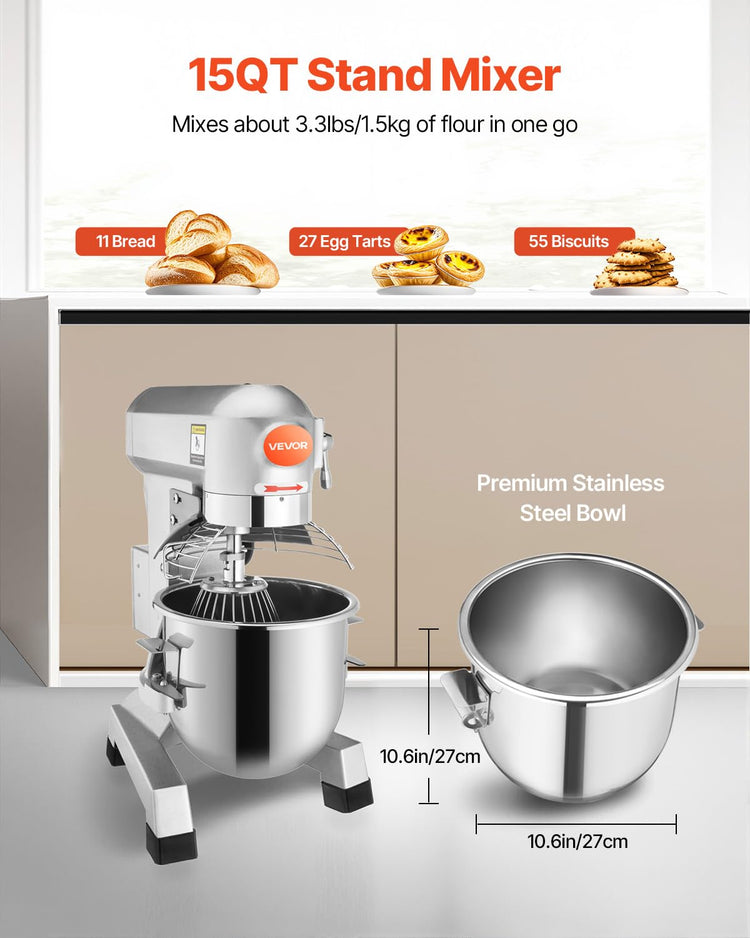 15Qt Commercial Food Mixer with Timing Function