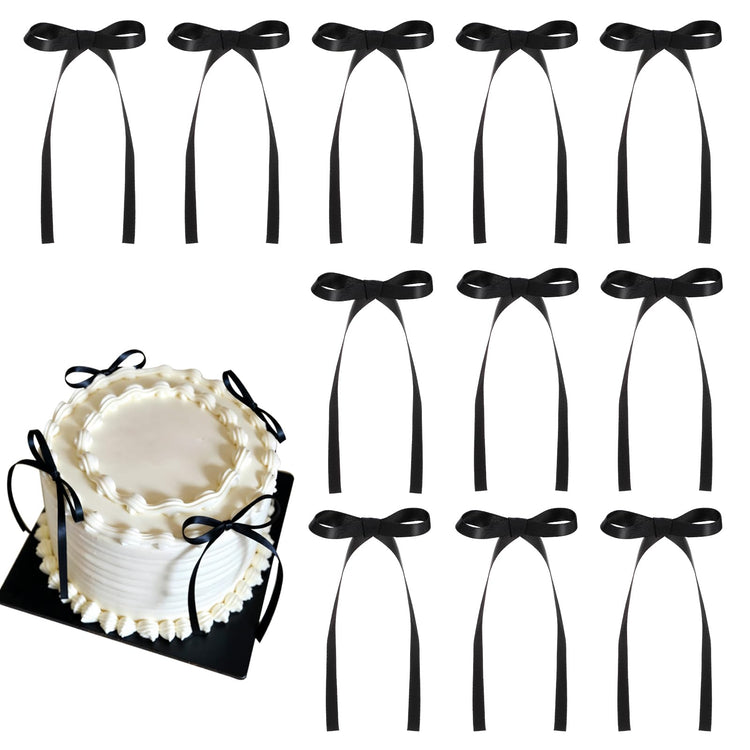 30 Pack Bow Cake Toppers Black Ribbon Bows for Cake Back to School Decor (30 Count)
