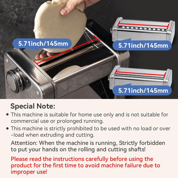 Electric Pasta Maker Stainless Steel Noodle Machine with Roller & Cutter Adjustable 7 Thickness & 2 Width for Spaghetti, Fettuccini, Lasagna, Pie Crust, Dumpling, Wonton