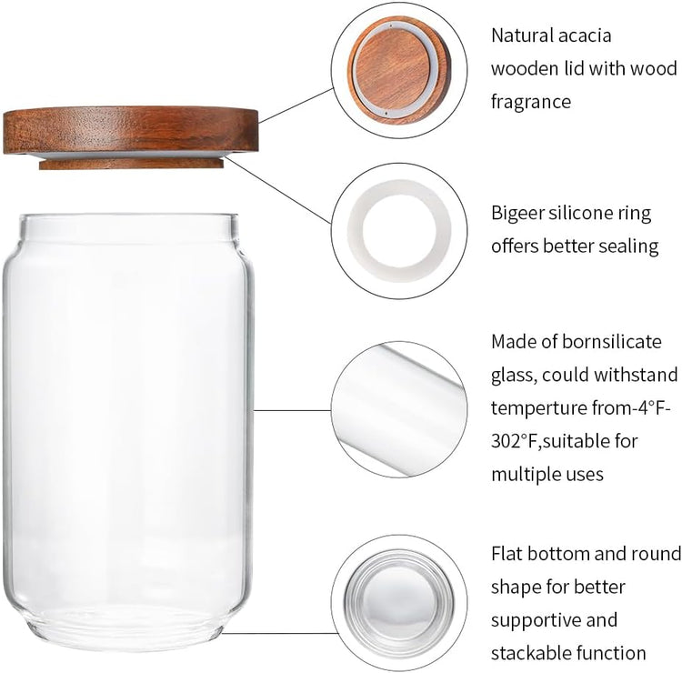Glass Storage Jars Set of 3, 25 OZ HIgh Borosilicate Glass Containers Kitchen Food Canisters with Acacia Wood Lids for Coffee Beans/Sugar/Tea/Nuts