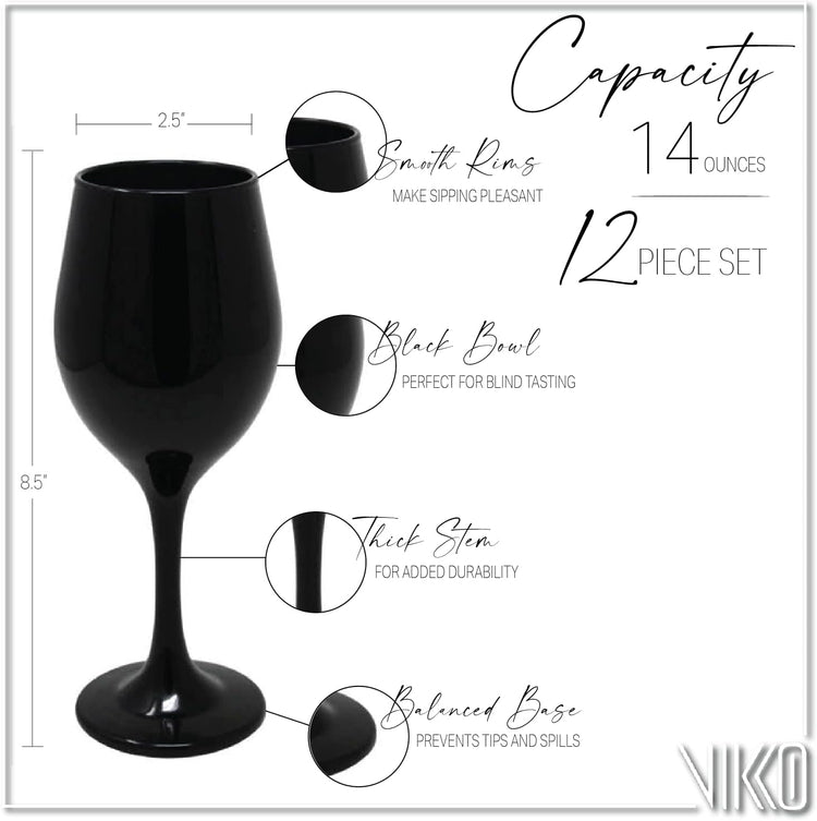 Vikko Décor Wine Glasses,14 Oz Fancy Wine Glasses With Stem For Red And White Wine, Thick And Durable Wine Glass, Dishwasher Safe, Great For Wine Tasting, Set Of 12