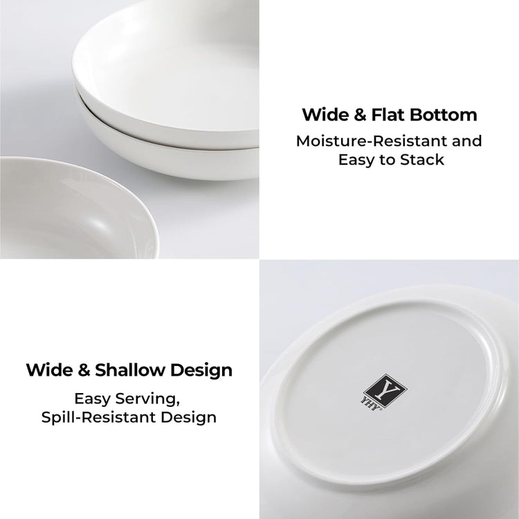 Y YHY Pasta Bowls, 27 Ounces Salad Bowls, Ceramic Serving Bowl Set of 4, 7.8 Inch Porcelain Pastes for Serving Dinner and Salad,Wide and Shallow Bowls Set, Microwave and Dishwasher Safe, White