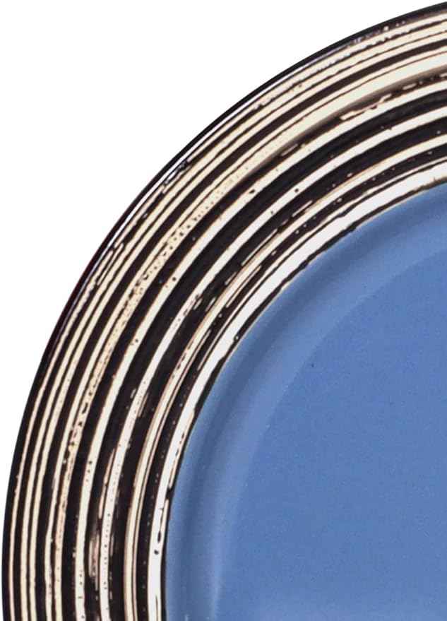 16 Piece Dinnerware Set, Ceramic Plates and Bowls Sets for 4, Microwave and Dishwasher Safe, Handcrafted Tree Bark Series Dish Set, Blue