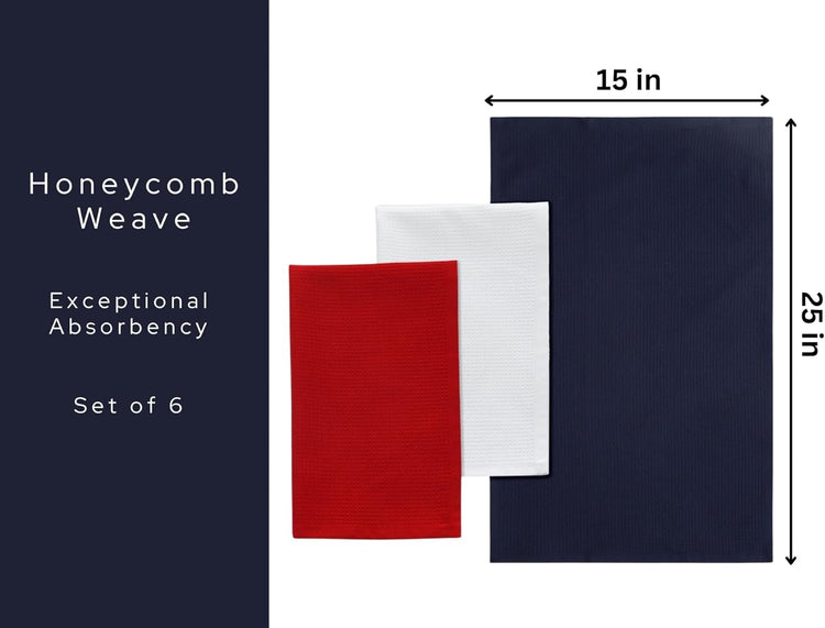 PurpleEssences 4th of July Waffle Weave Kitchen Towel, 100% Cotton - 15 x 25 Inches, with Hanging Loop Ultra Soft Absorbent Quick Drying Dish Cloth, Tea & Hand Towels, 6 Pack Labor Day Red Blue White - Nestoria