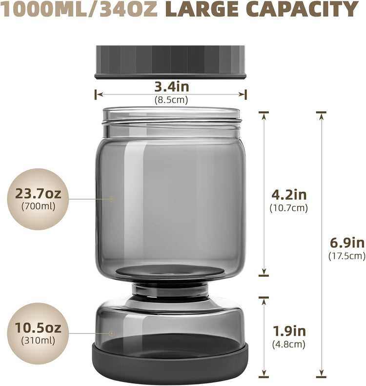 Luvan Pickle Jar with Strainer Flip, 34oz Pickle Container with Strainer, Upside Down Pickle Flip Jar,Glass Pickle Holder with Leakproof Airtight Lid, Hourglass Pickle Storage for Olive,Jalapeno-Grey