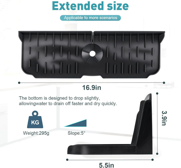 Silicone Kitchen Sink auto Drain Organizer, Kitchen countertop and Sink Splash Guard.Kitchen Sponge Rack and organizing Shelf,Suitable for Cleaning Tools, dispensers, Bottles, Cups (Black)