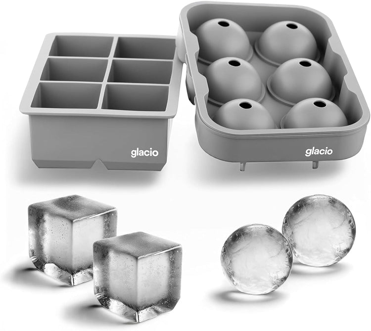 glacio Silicone Ice Cube Trays โ Large Silicone Molds for 2-Inch Ice Cubes and Spheres Whiskey Ice Cube Trays with Lids for Cocktails & Bourbon โ Set of 2