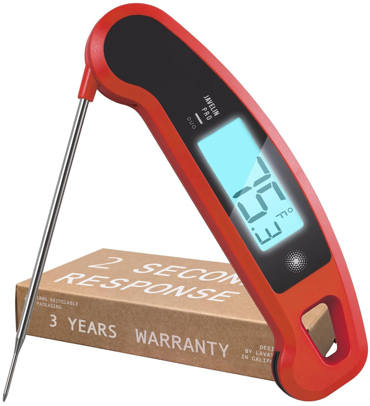 Lavatools Javelinยฎ PRO Duo Ultra-Fast 2-Second Professional Digital Instant Read Meat Thermometer for Grill and Cooking, Auto-Rotating Backlit Display, IP65 Water Resistant, NSF Certified โ Sambal