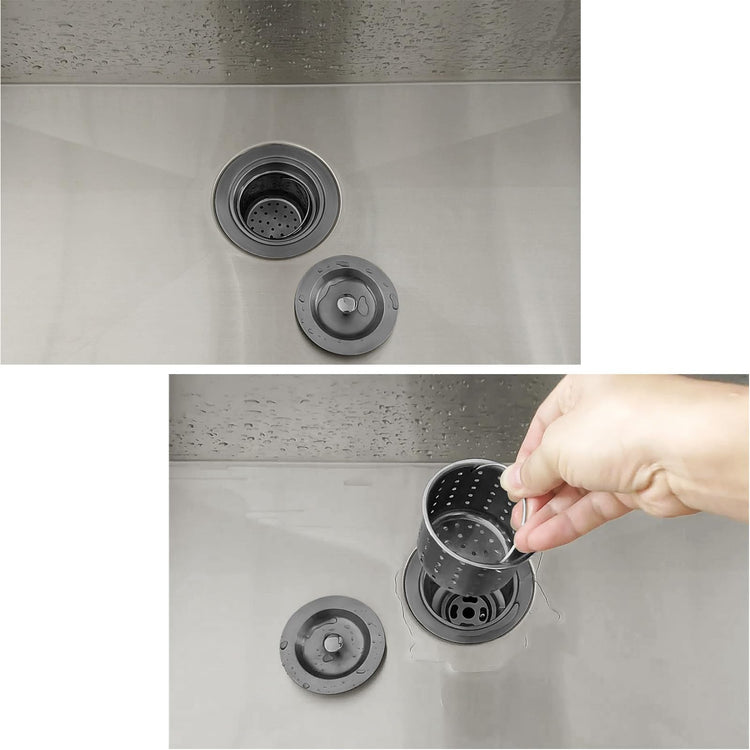 3-1/2-Inch Kitchen Sink Drain Strainer Assembly Kit Gunmetal Black, GZILA Deep Waste Basket Strainer with Sealing Lid Sink Stopper, Dark Gray 304 Stainless Steel