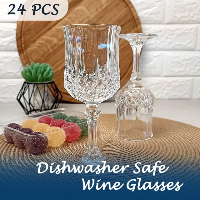 Plastic Wine Glasses,Plastic Goblets Vintage Style Cordial Drinking Glasses for Wedding Reception, Grand Event Party Supplies (24, transparent)