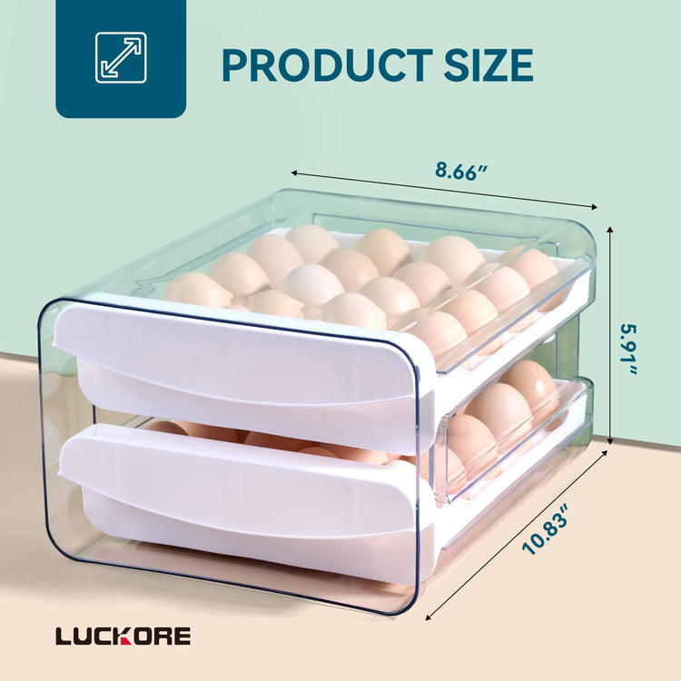 2 Tier Egg Holder for Fridge Container for 40 Eggs with Drawer
