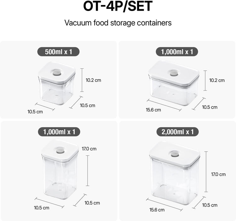 Premium Airtight Food Storage Containers 4-piece/Set, BPA Free, 100% Leak Proof, Keep food fresh up to 5 times longer than non-vacuum storage