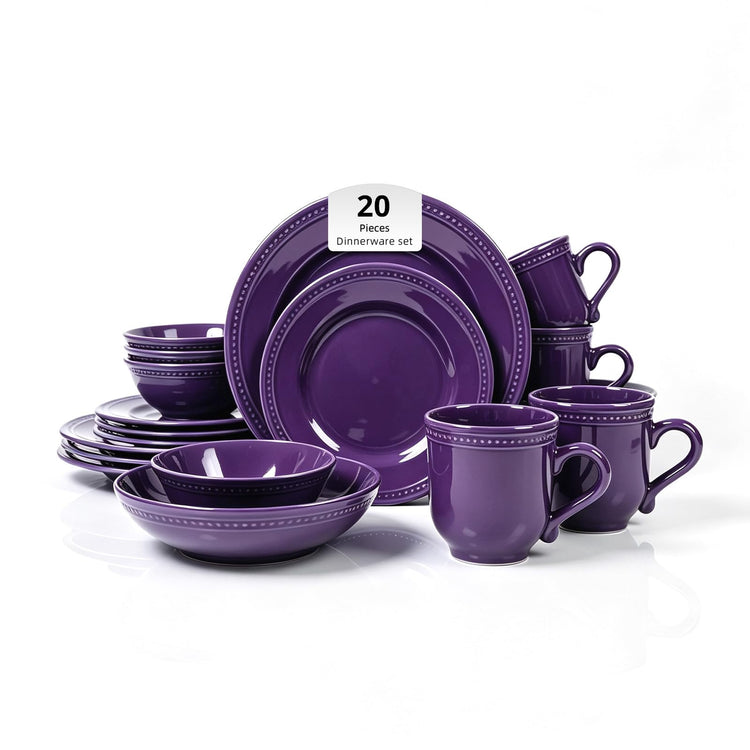 HomeVSS 20 Piece Pearl Dots Stoneware Dinnerware Set