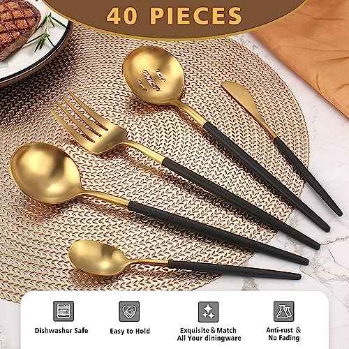 5pcs Matte Black Gold Serving Set