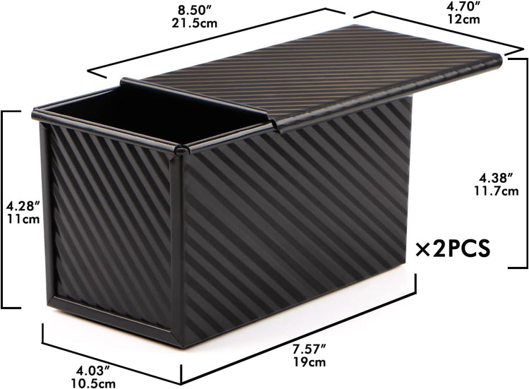 Beasea Pullman Loaf Pan with Lid, 2 Pack 1 lb Non-Stick Black Bread Loaf Pans for Homemade Bread Carbon Steel Toast Box with Cover for Bakeware Toast Oven Baking