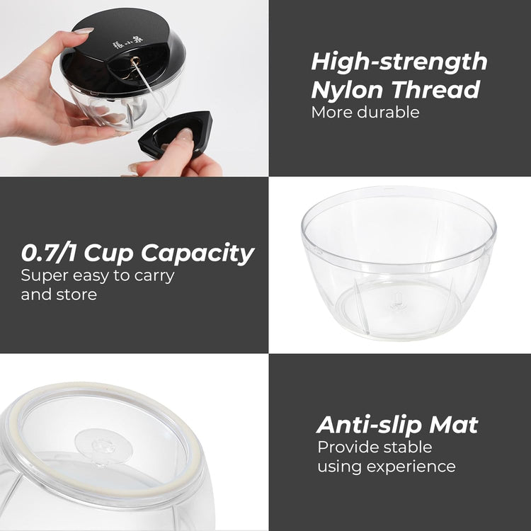 ZHANG XIAO QUAN SINCE 1628 Manual Vegetable Chopper, Hand Pull String Vegetable Garlic Mincer Onion Cutter for Veggie, Peppers, Tomatoes, Ginger, Fruits, Nuts, 2.2 Cup(550ml) Small Food Chopper