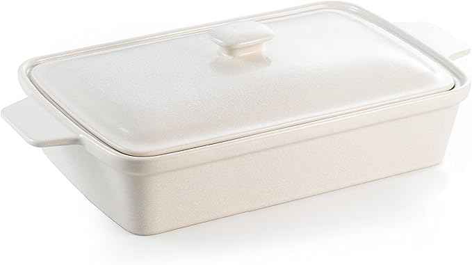 Casserole dish with Lid, 3.5 Quart Porcelain Baking Dish With Lid, Deep 13 x 9 Casserole Dishes for Oven with Lid, Rectangular Bakeware With Handle, Microwave, Oven Safe
