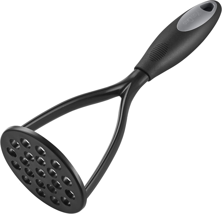 KSENDALO Nylon Potato Masher Set of 2, Thick Nonstick Food Masher Comfortable Rubber Wrapped Handle European Imported Nylon Blade, Black