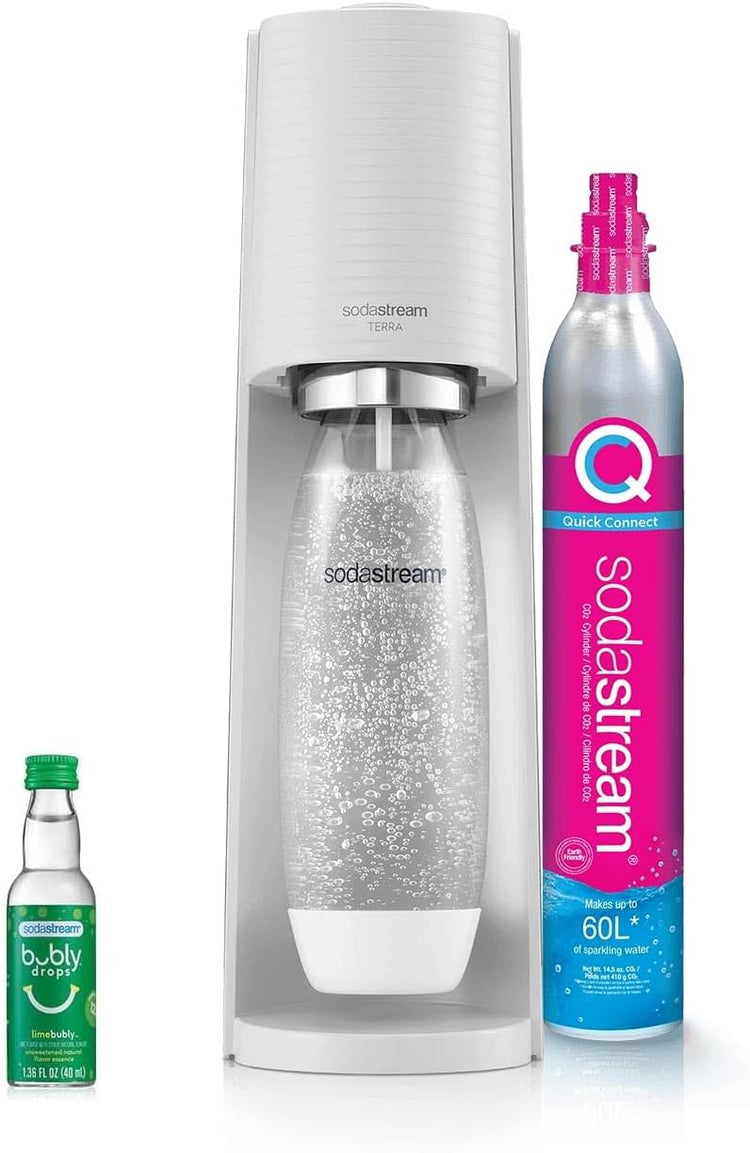 SodaStream Terra Sparkling Water Maker (White) with CO2, DWS Bottle and Bubly Drop
