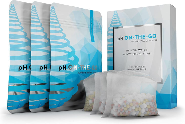 pH ON-The-GO Portable Alkaline Water Filter Pouch, High pH Water Alkalizer for Bottles, Jugs, Pitchers - Filters 98 Liters / 26 Gallons (3-Pack) (3 Count)